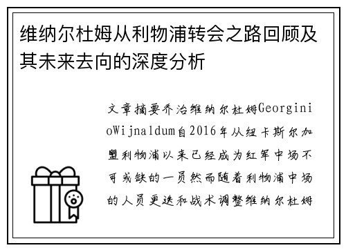 维纳尔杜姆从利物浦转会之路回顾及其未来去向的深度分析 维纳尔杜姆从利物浦转会之路回顾及其未来去向的深度分析